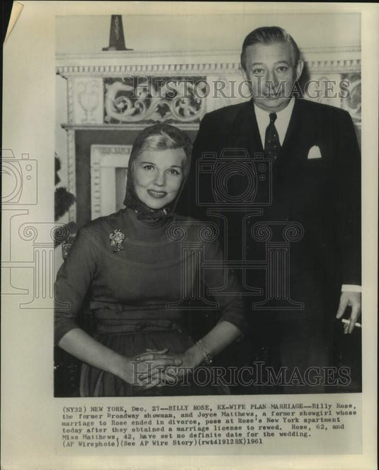 1961 Press Photo Billy Rose and former wife Joyce Matthews plan to remarry.