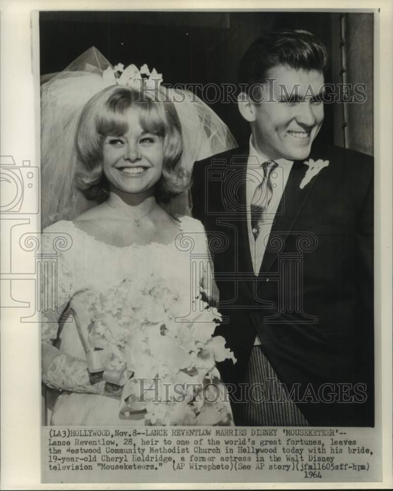Load image into Gallery viewer, 1964 Press Photo Lance Reventlow and former Mouseketeer Cheryl Holdridge wed
