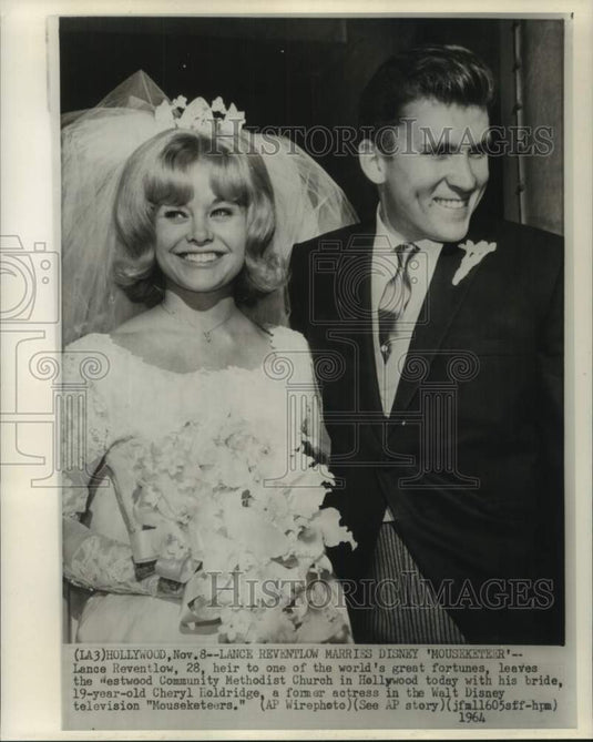1964 Press Photo Lance Reventlow and former Mouseketeer Cheryl Holdridge wed