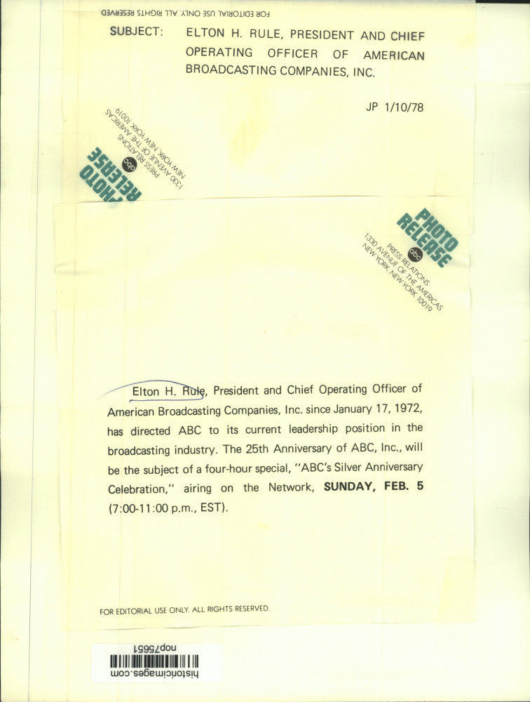 1978 Press Photo Elton H. Rule, president and chief operating officer of ABC