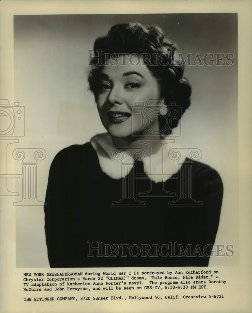1956 Press Photo Ann Rutherford stars in Pale Horse, Pale Rider, on CBS.