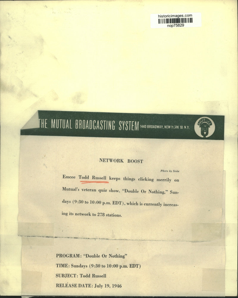 1946 Press Photo "Double or Nothing" quiz show emcee Todd Russell. - nop75829