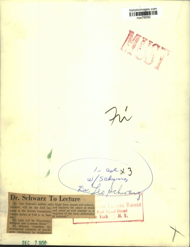 Load image into Gallery viewer, 1956 Press Photo Dr. Leo Schwarz will lecture in Jewish Community Center Series
