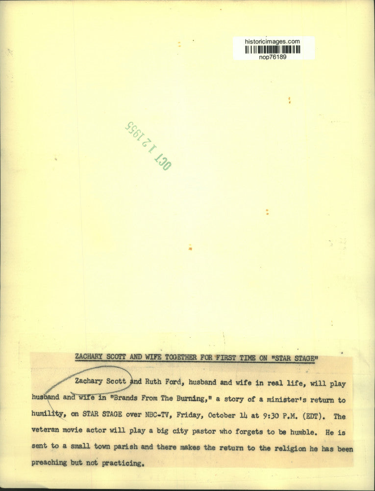 1955 Press Photo Zachary Scott and Ruth Ford star in "Brands From The Burning"