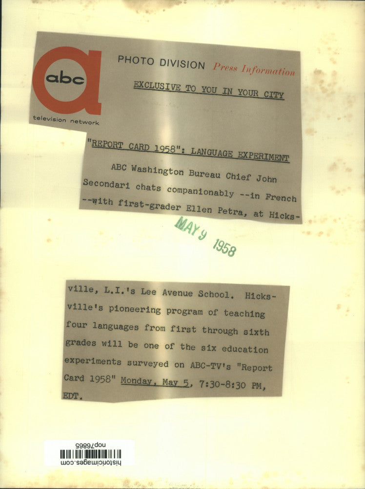 1958 Press Photo John Secondari with Ellen Petra on ABC-TV's "Report Card 1958"