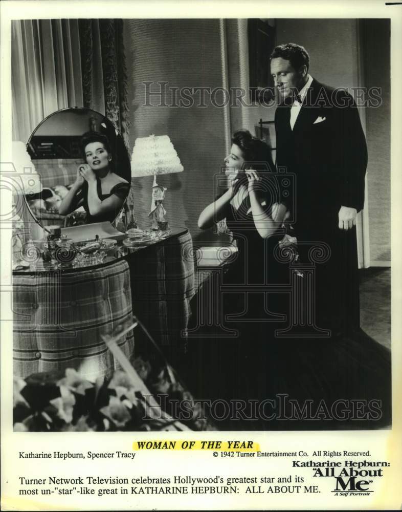1942 Press Photo Katharine Hepburn and Spencer Tracy star in "Woman of the Year"