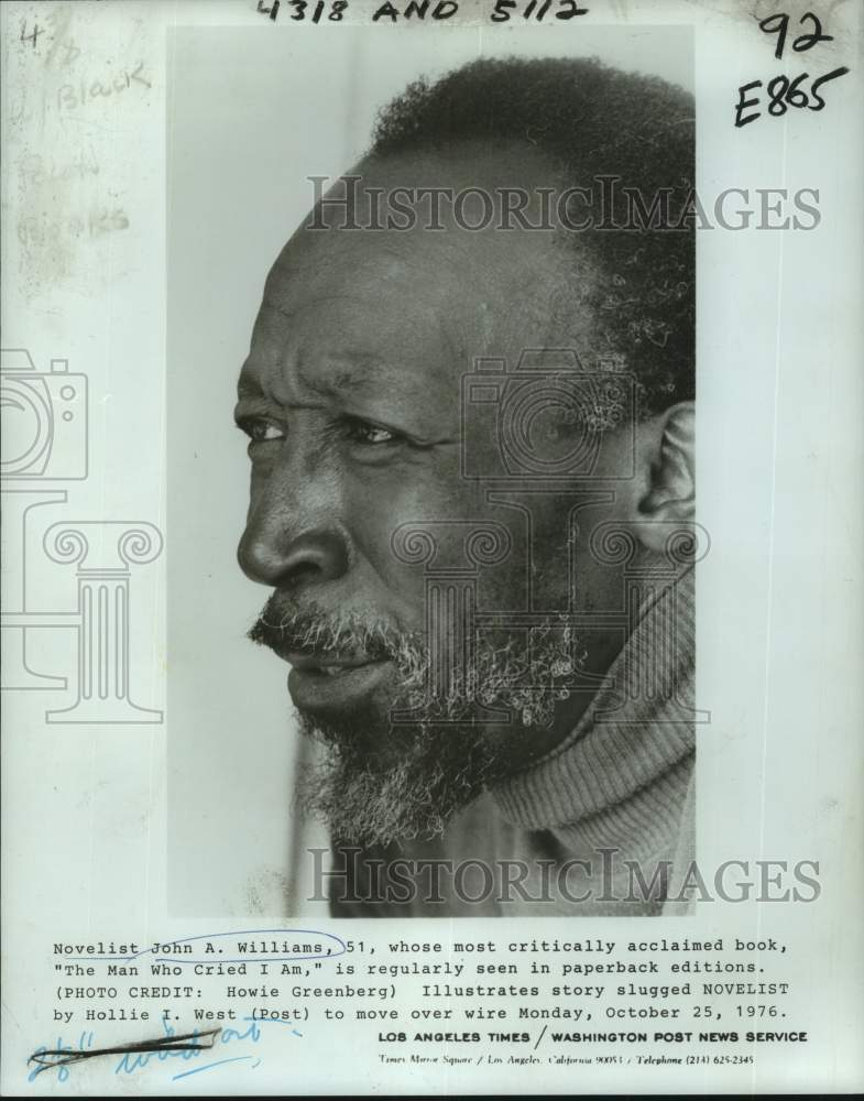 1976 Press Photo John A. Williams, Author of &quot;The Man Who Cried I Am&quot;