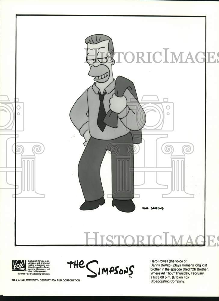 Load image into Gallery viewer, 1991 Press Photo Herb Powell (Voiced by Danny DeVito) on The Simpsons
