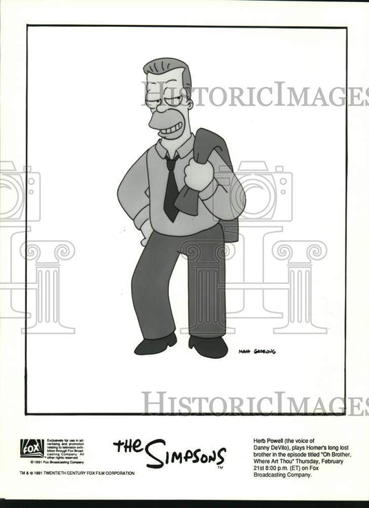 1991 Press Photo Herb Powell (Voiced by Danny DeVito) on The Simpsons