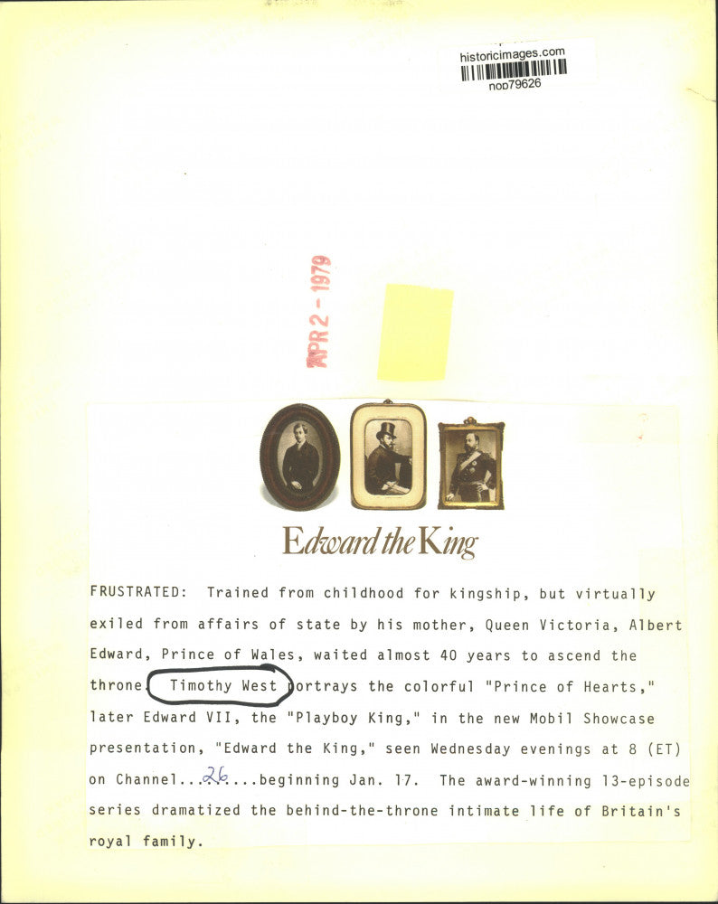 1979 Press Photo Timothy West in "Prince of Hearts" - nop79626