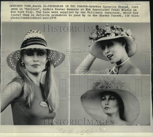 1975 Press Photo Actress Cornelia Sharpe Modelling Easter Bonnets - nop80431- Historic Images