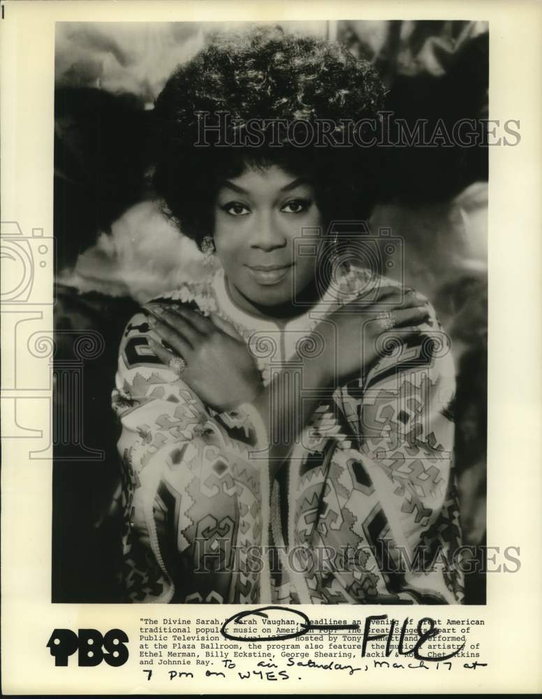 1980 Press Photo Sarah Vaughan on "American Pop: The Great Singers" - nop82060