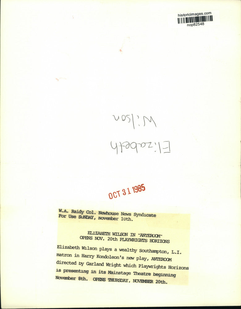 1985 Press Photo Elizabeth Wilson stars in Anteroom - nop82548
