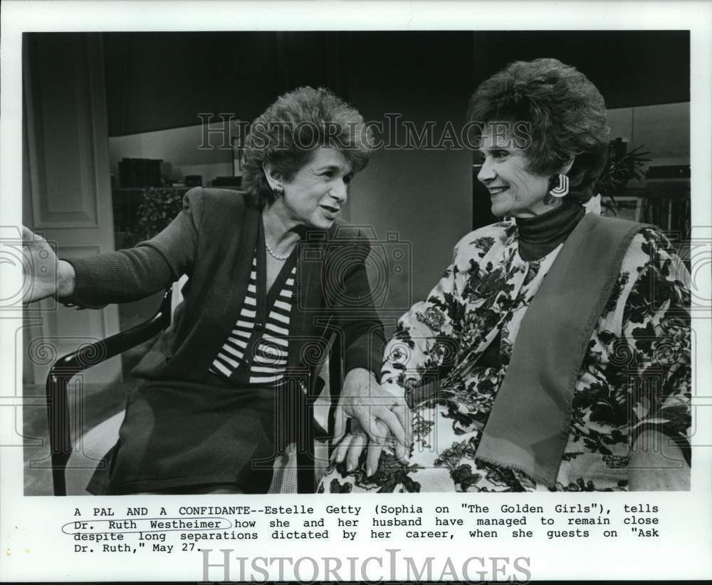 1987 Press Photo Estelle Getty, Dr. Ruth Westheimer on "Ask Dr. Ruth"