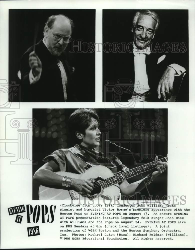 1986 Press Photo John Williams hosts Victor Borge&#39;s premiere appearance- Historic Images