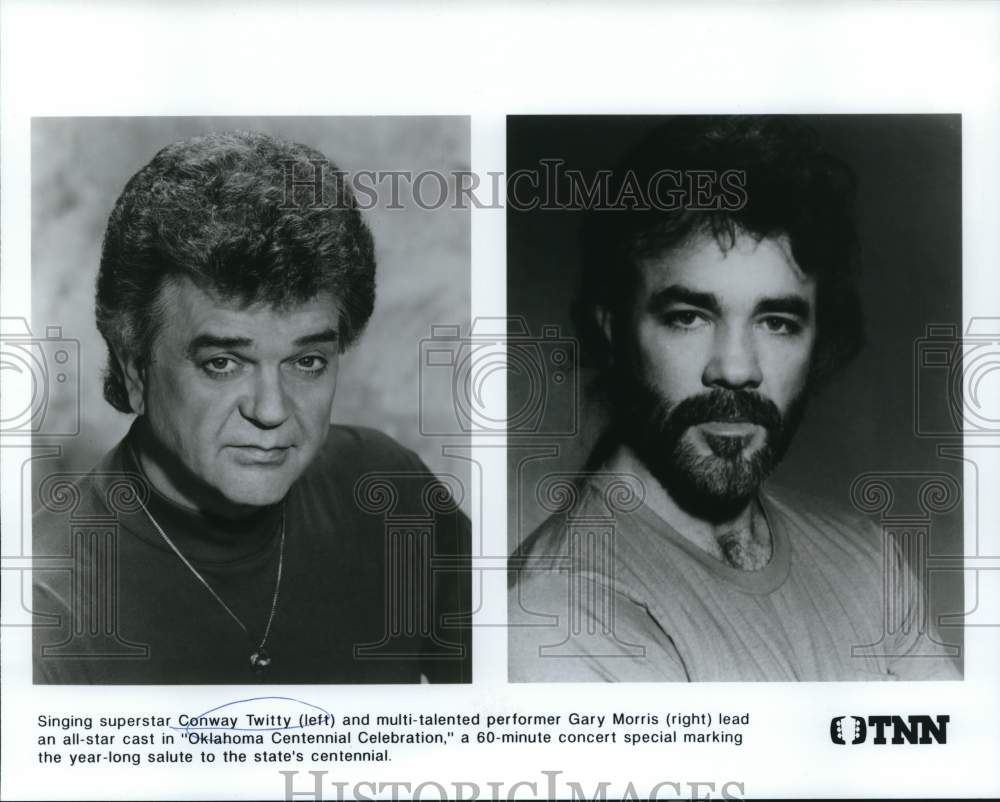 1989 Press Photo Conway Twitty &amp; Gary Morris in Oklahoma Centennial Celebration&quot;- Historic Images