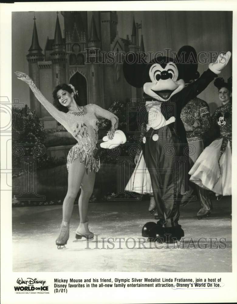 1983 Press Photo Mickey Mouse and Olympic Silver Medalist Linda Fratianne- Historic Images