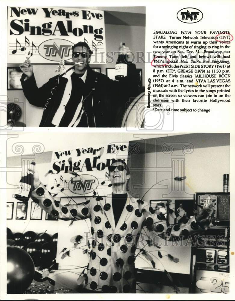 1994 Press Photo Tommy Tune, hosts TNT&#39;s New Year&#39;s Eve SingAlong - nop90795