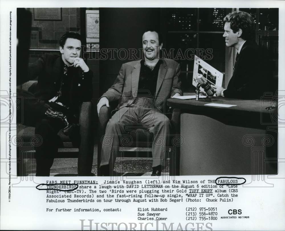 1986 Press Photo Jimmie Vaughan &amp; Kim Wilson on Late Night with David Letterman.- Historic Images