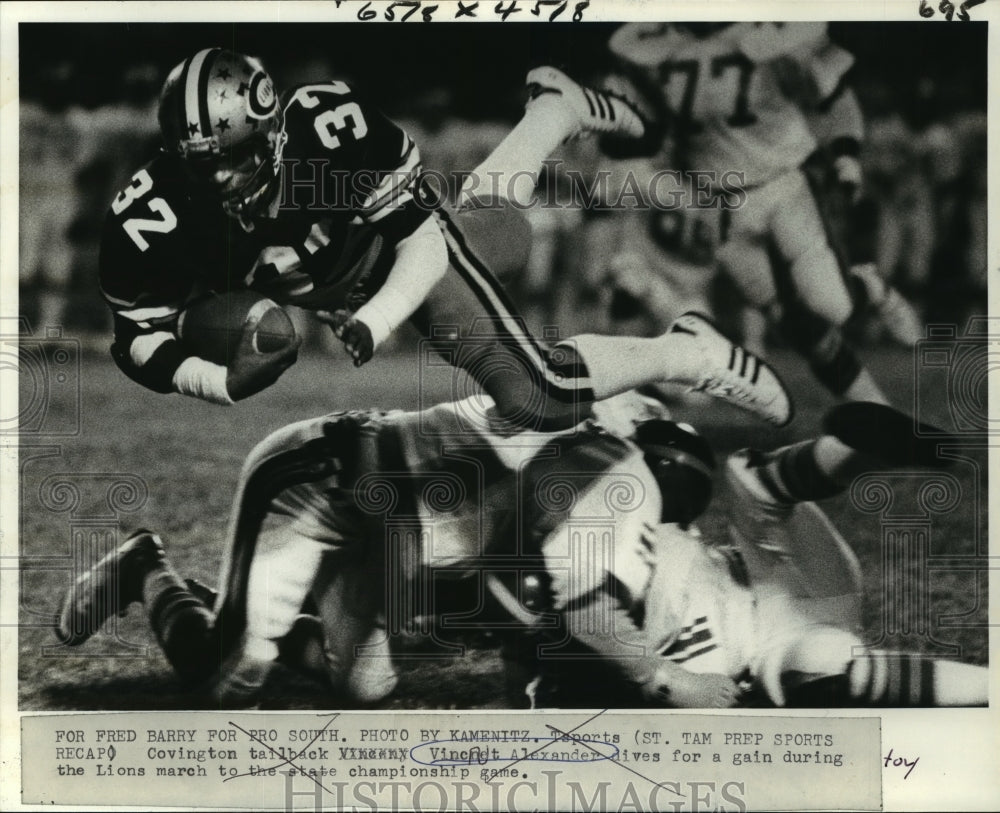 1982 Press Photo Covington Football Player Vincent Allexander Dives for Yardage- Historic Images