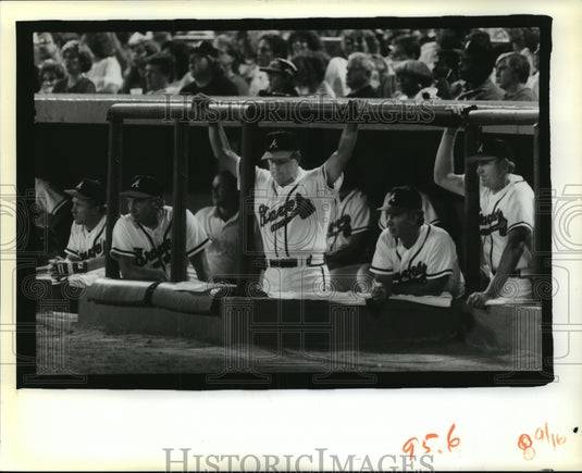 1988 Press Photo Atlanta Braves - Baseball Players in Dugout - nos01648- Historic Images
