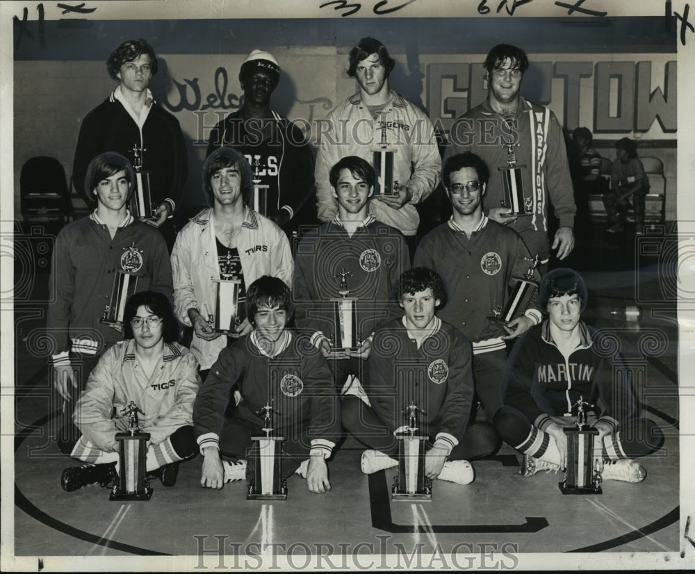 1975 Press Photo Here are the 1975 City Wrestling champions. - nos02014- Historic Images