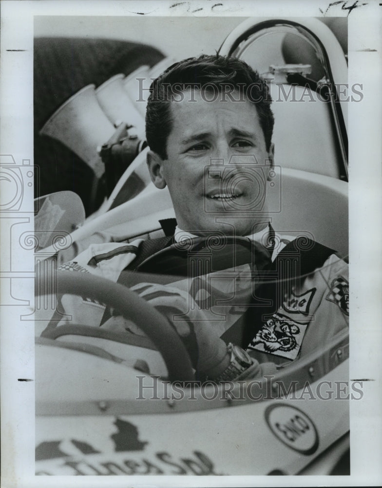 1968 Press Photo Mario Andretti, Race Car Driver in Car - nos02627- Historic Images