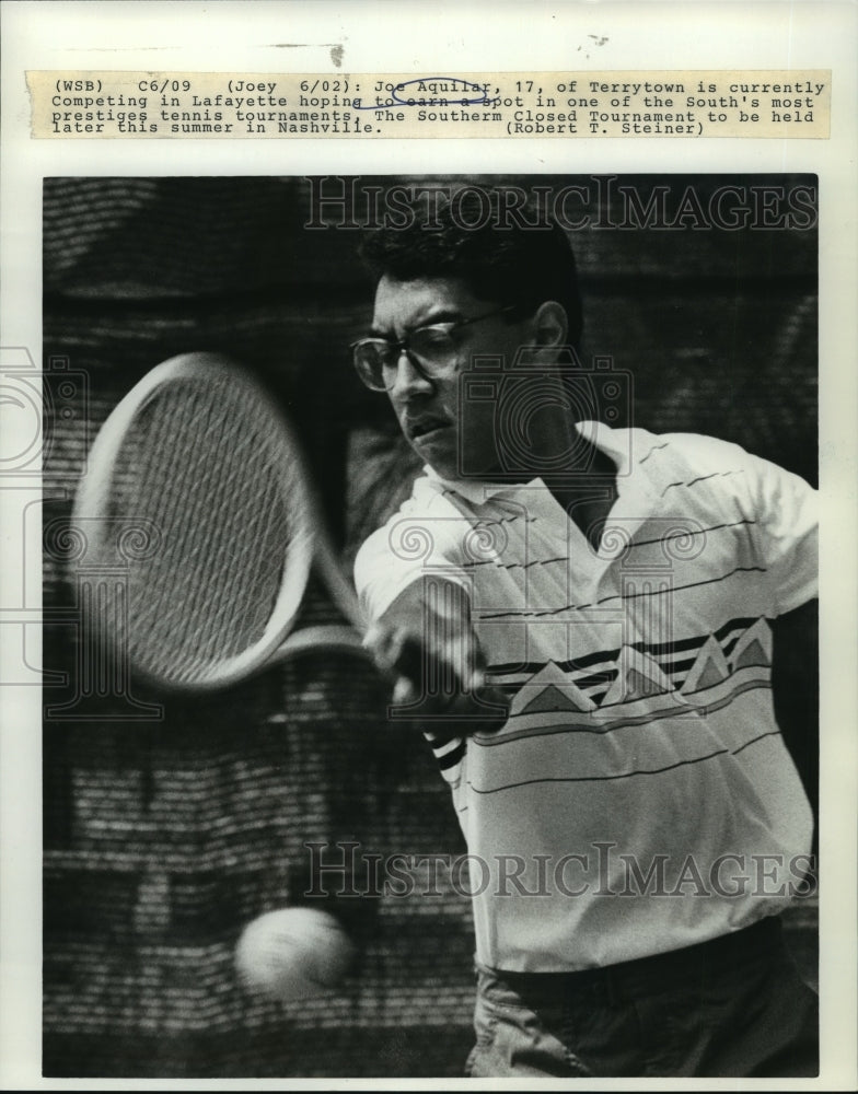 1988 Press Photo Terrytown Tennis Player Joe Aguilar at Lafayette Tournament- Historic Images