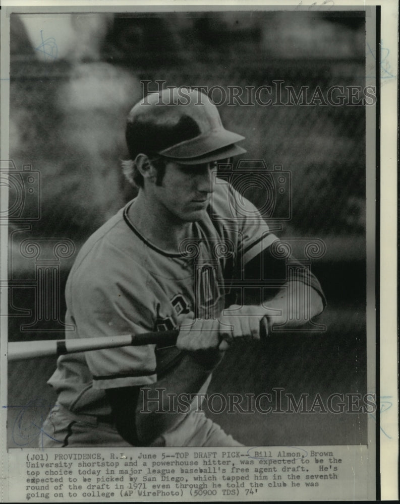 1974 Press Photo Bill Almon, Brown University Baseball Shortstop at Bat- Historic Images