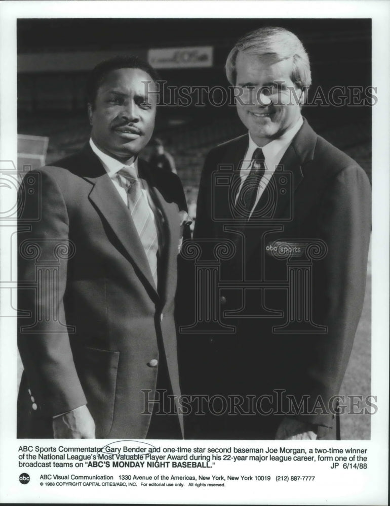 1988 Press Photo Commentators Gary Bender & Joe Morgan - nos03029- Historic Images