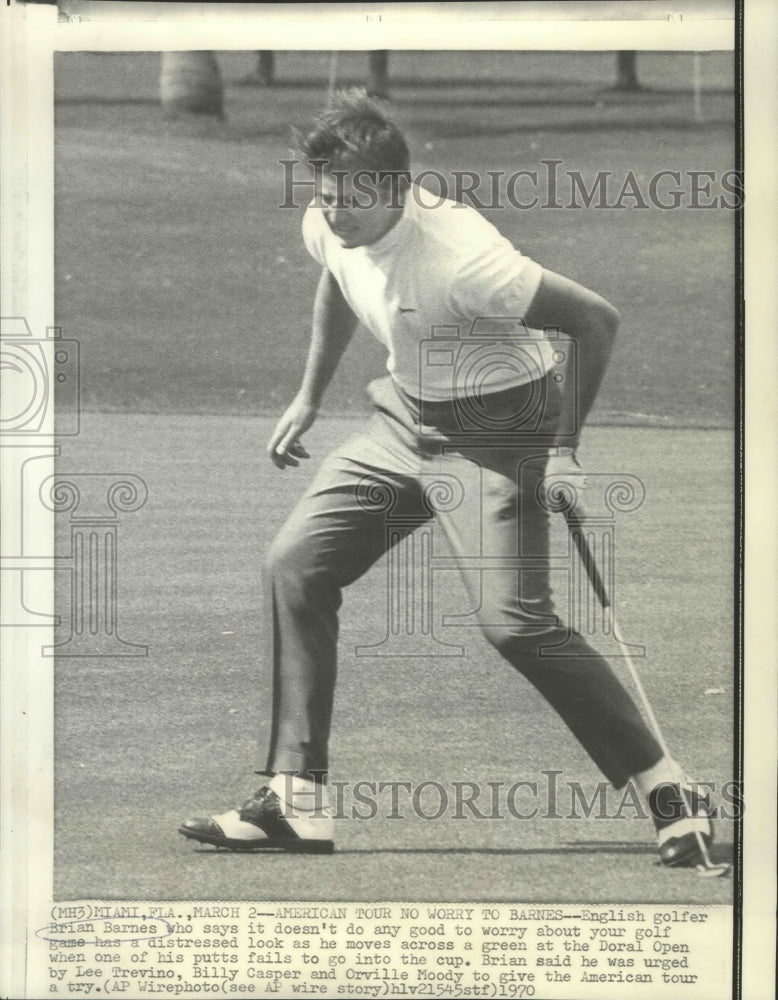 1970 Press Photo Golf - Brian Barnes Reacts to Missed Putt at Doral Open- Historic Images