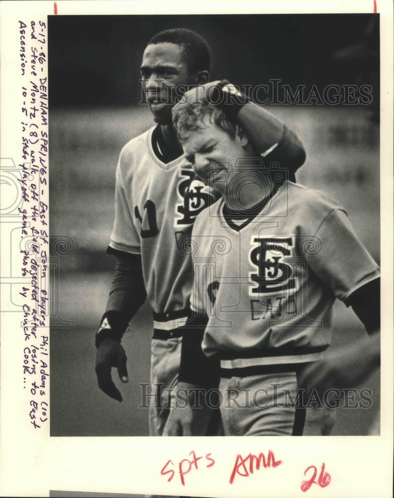 1986 Press Photo Baseball - East St. John Players Phil Adams &amp; Steve Montz- Historic Images