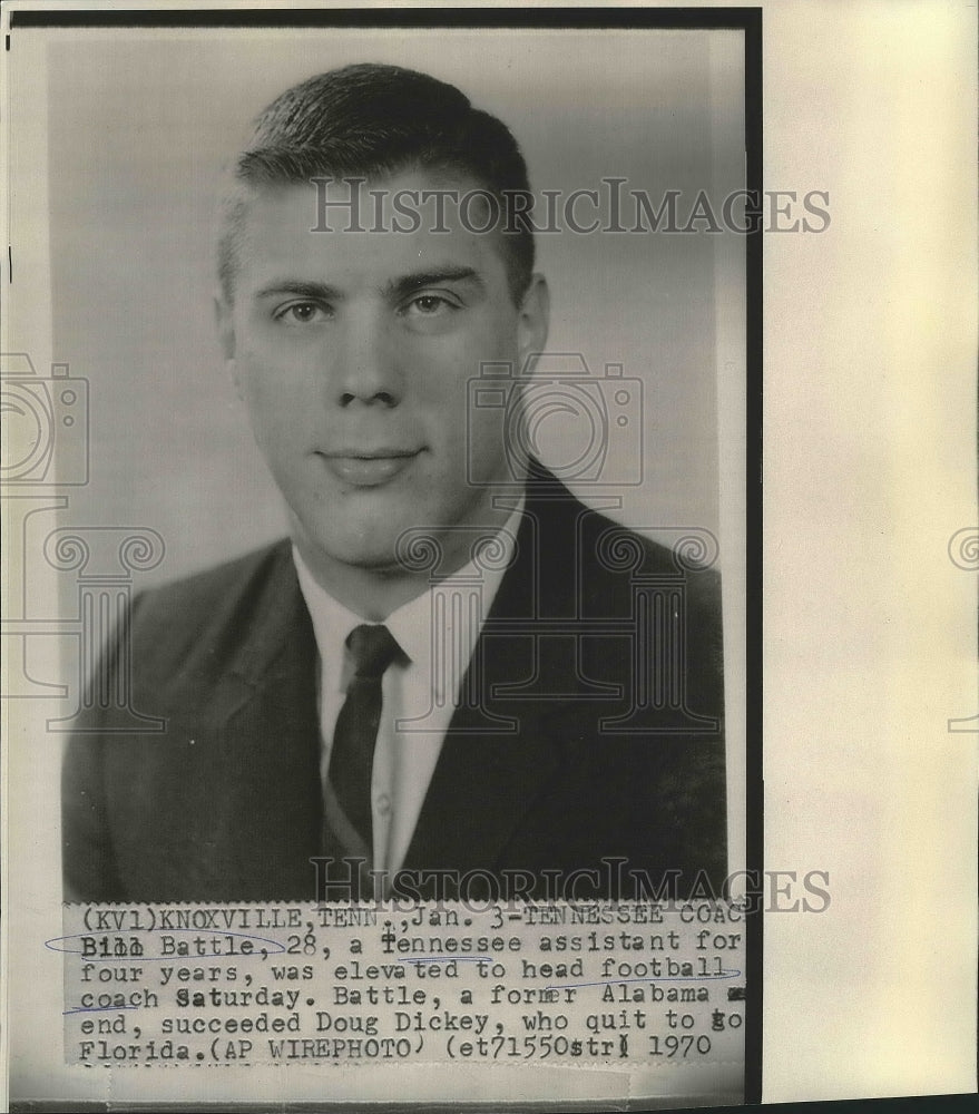 1970 Press Photo Bill Battle, Tennessee Football Head Coach - nos03579- Historic Images