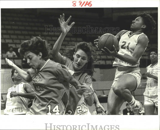 1986 Press Photo Basketball - Louisiana Tech's Angela Lawson & Kay Konerza- Historic Images