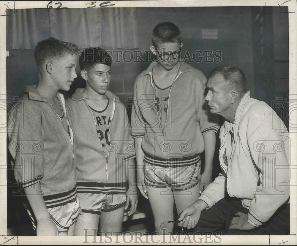 1964 Press Photo Sam Barthe, Youth Athlete Developer with Basketball Champs- Historic Images