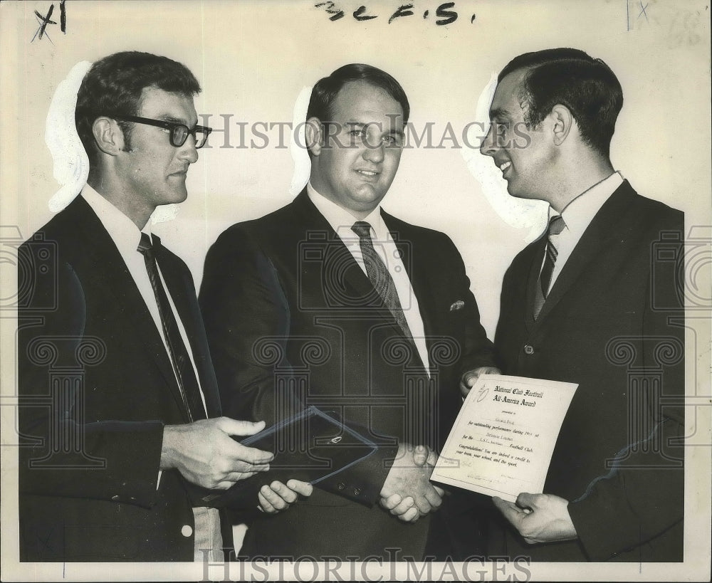 1969 Press Photo George Baud Receives All American Football Certificate- Historic Images