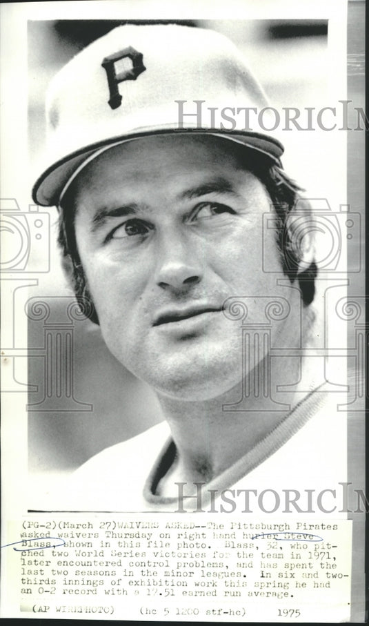 1975 Press Photo Steve Blass, Pittsburgh Pirates Baseball Pitcher - nos04462- Historic Images