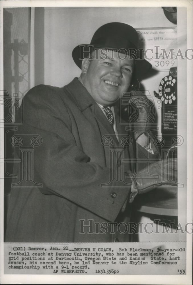 1955 Press Photo Denver University Coach Bob Blackman 36 year old football Coach- Historic Images