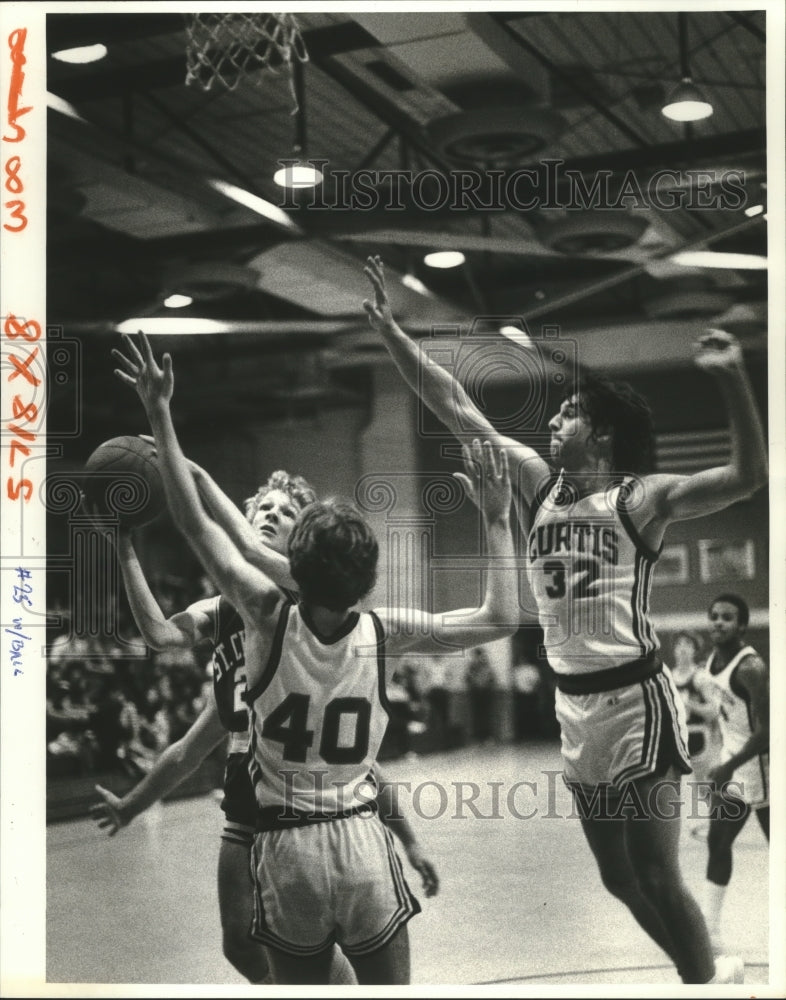 1982 Press Photo Larry Bleakley, Saint Charles Basketball Player at Curtis Game- Historic Images