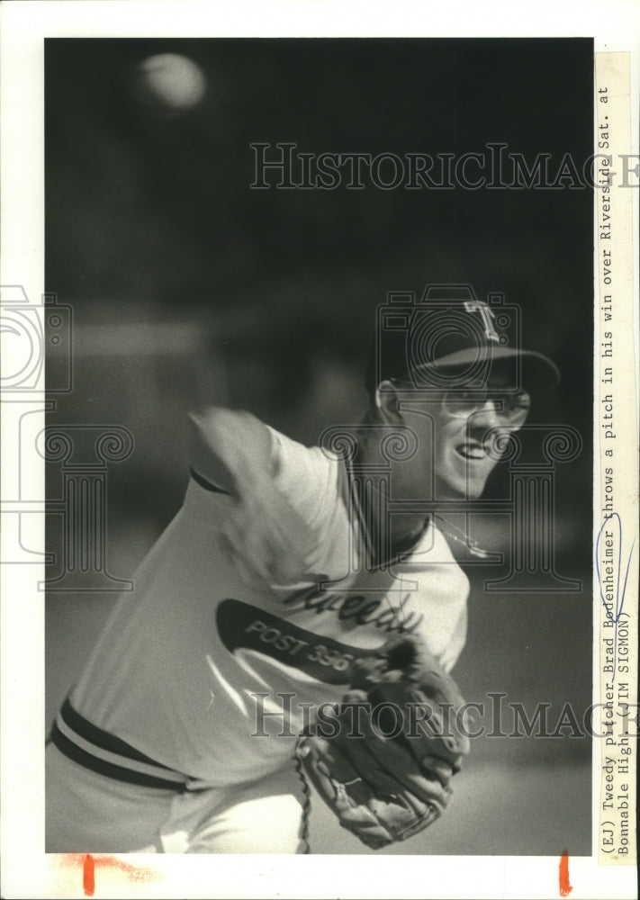 1988 Press Photo Brad Bodenheimer, Tweedy Baseball Pitcher at Bonnabel Game- Historic Images