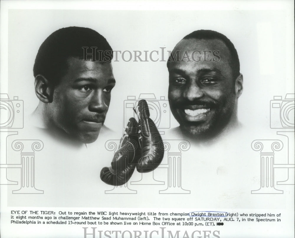 1981 Press Photo Boxers Dwight Braxton and Matthew Saad Muhammed - nos05492- Historic Images