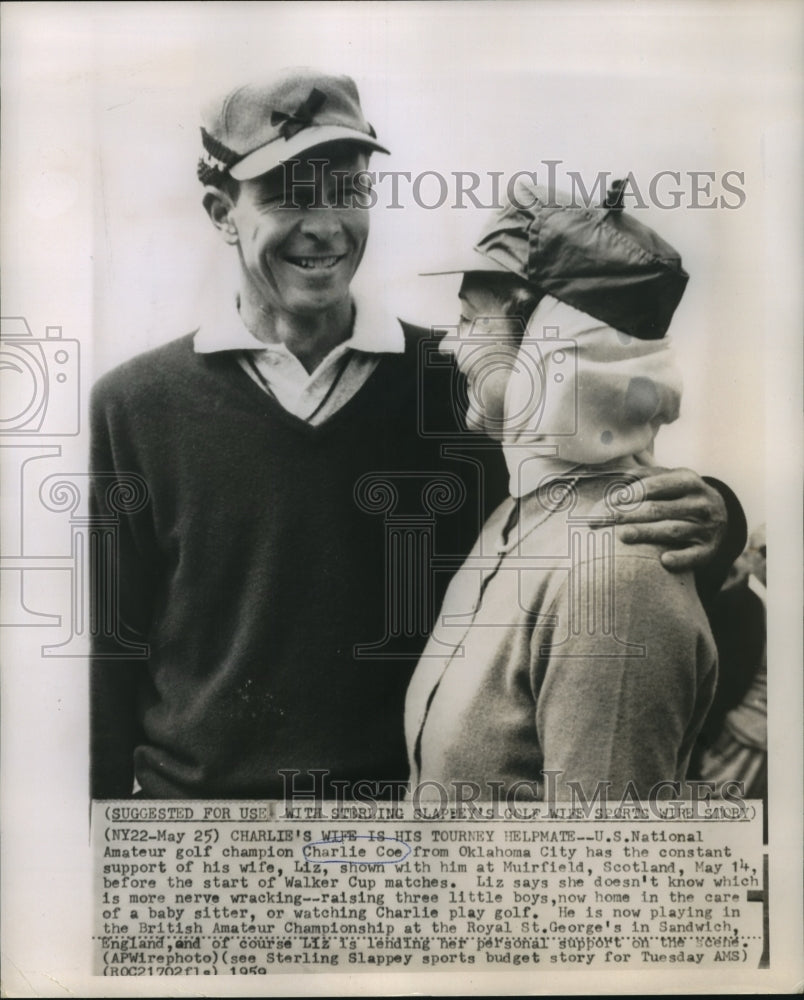 1959 Press Photo United States National Amateur golf champion Charlie Coe, Wife- Historic Images