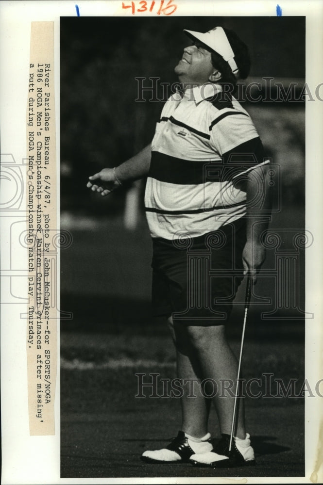 1987 Press Photo 1986 NOGA Men's Championship Winner Warren Cervini grimaces- Historic Images