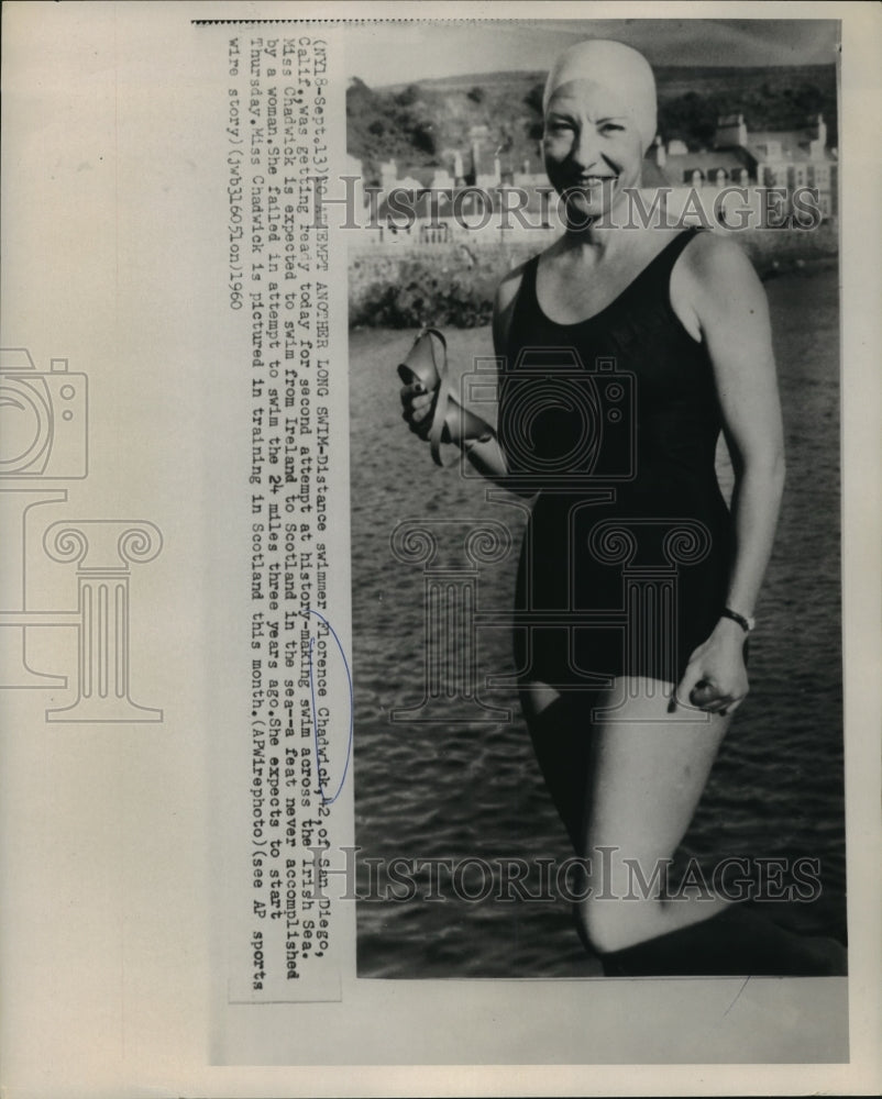 1960 Press Photo Distance Swimmer Florence Chadwick, 42, San Diego, Californiia- Historic Images