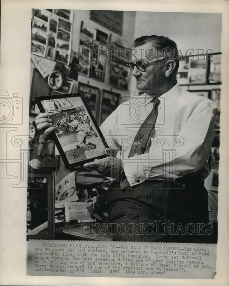 1961 Press Photo Max Carey, now 70 yars old and retired, Baseball Hall of Famer- Historic Images