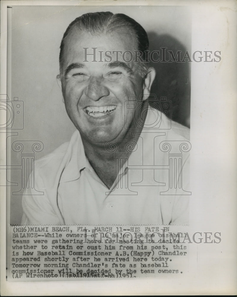 1951 Press Photo Baseball Commissioner A. B. (Happy) Chandler - nos06711- Historic Images