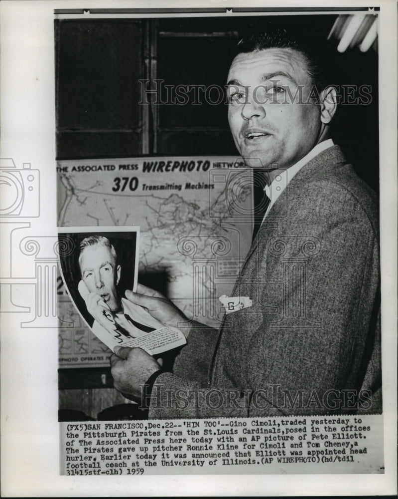 1959 Press Photo Saint Louis Cardinals Baseball Player Gino Cimoli - nos06786- Historic Images