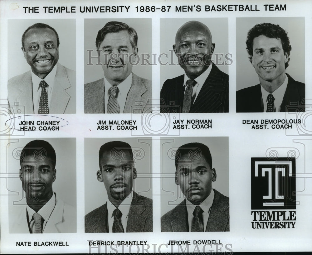 1986 Press Photo The Temple University Men&#39;s Basketball Team Members, Coaches- Historic Images