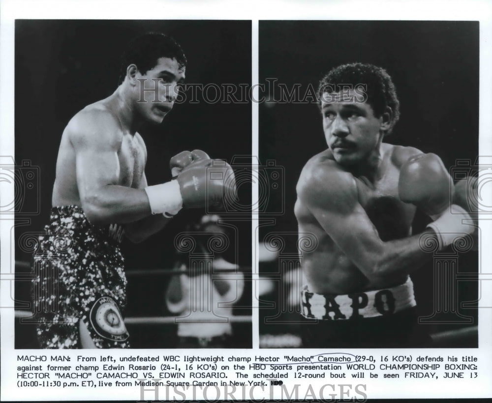 1986 Press Photo Championship Boxers Hector &quot;Macho&quot; Camacho and Edwin Rosario- Historic Images