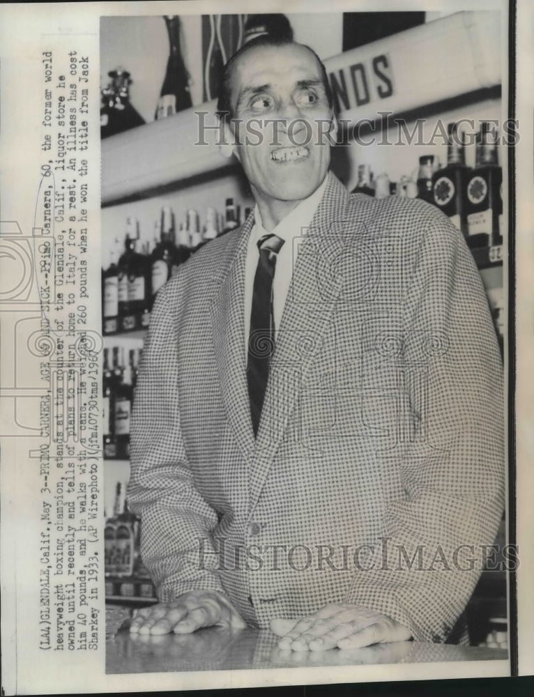 1967 Press Photo Primo Carnera, 60, the former world heavyweight boxing champion- Historic Images